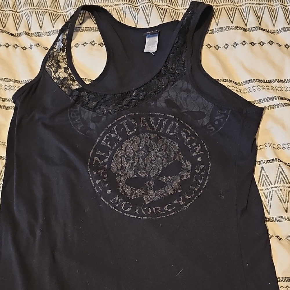 Harley-DavidsonWillie G  Black Tank Top with Lace Detail